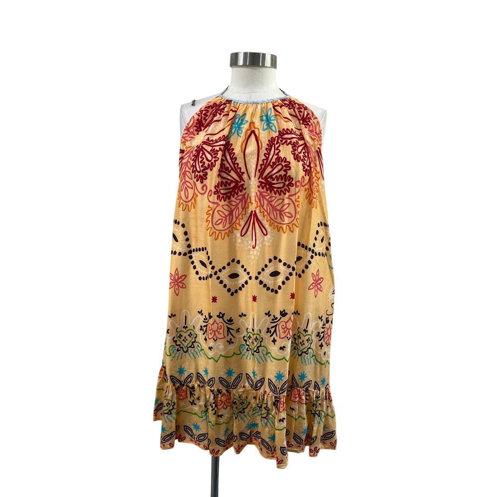 Sundress Boho Halter Mini Dress Resort‎ Vacation Beach Cover Up Festival M/L